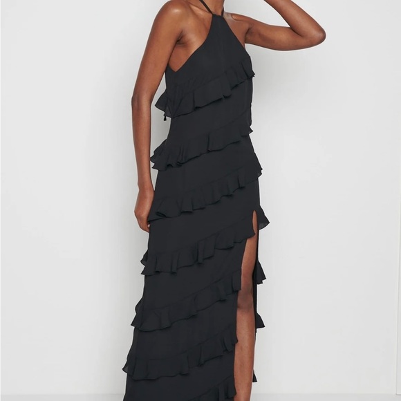 PRETTY LAVISH KATY RUFFLE 
MIDAXI DRESS 
BLACK - SIZE 8 UK - Picture 2 of 3